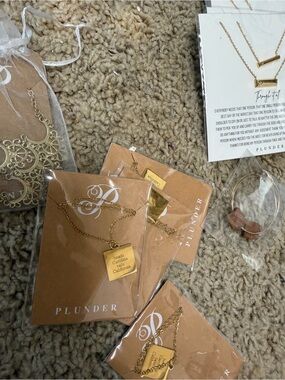 Plunder Gold-Tone Square Pendant Necklace Trio - Gold